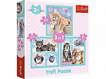 Пазл "3 в 1" - Милі тварини, Trefl, 34862 Пазл "3 в 1" - Милі тварини, Trefl, 34862