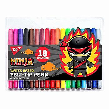 Фломастеры YES 18 цв. "Ninja", 650532 Фломастеры YES 18 цв. "Ninja", 650532