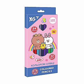 Олівці кольорові YES 12/24 кол. "Line Friends", 290713 Олівці кольорові YES 12/24 кол. "Line Friends", 290713