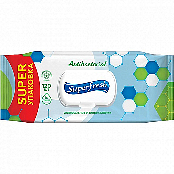 Салфетки влажные Antibacterial с клапаном 120 шт., Superfresh, 42105626 Салфетки влажные Antibacterial с клапаном 120 шт., Superfresh, 42105626