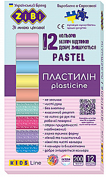 Пластилін PASTEL 12 кольорів, 200 г (8 пастель + 4 глітер), KIDS Line Пластилін PASTEL 12 кольорів, 200 г (8 пастель + 4 глітер), KIDS Line