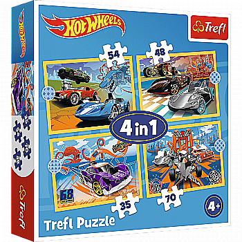 Пазл "4 в 1" - Автомобілі Хот Вилс/Mattel Hot Wheels, Trefl, 34627, Trefl, 34627 Пазл "4 в 1" - Автомобілі Хот Вилс/Mattel Hot Wheels, Trefl, 34627, Trefl, 34627