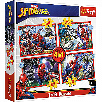 Пазл "4 в 1" - Героический Человек-паук/Disney Marvel Spiderman, Trefl, 34384 Пазл "4 в 1" - Героический Человек-паук/Disney Marvel Spiderman, Trefl, 34384