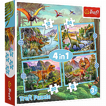 Пазл "4 в 1" - Унікальні динозаври, Trefl, 34609 Пазл "4 в 1" - Унікальні динозаври, Trefl, 34609