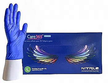 Рукавички "Care 365" нітрилові оглядові неопудрені, нестерильні, блакитні L, 100шт/уп, 17208825 Рукавички "Care 365" нітрилові оглядові неопудрені, нестерильні, блакитні L, 100шт/уп, 17208825
