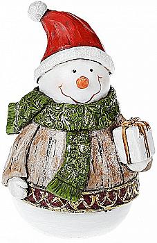Фігура декоративна "Сніговик з подарунком" 15,5 см, 218-758