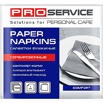 Серветки PRO Comfort одношарові 33*33 білі складання 100 шт., 43107010 Серветки PRO Comfort одношарові 33*33 білі складання 100 шт., 43107010