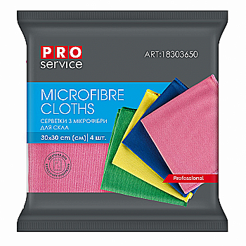 Серветки PRO д/прибирання PURE GLASS для скла мікрофібра, 4 шт Серветки PRO д/прибирання PURE GLASS для скла мікрофібра, 4 шт