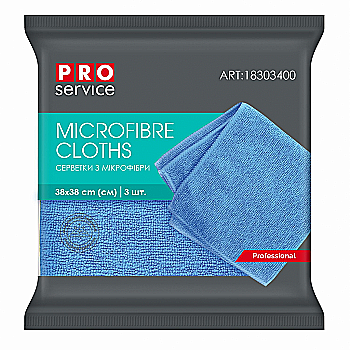 Серветки PRO з мікрофібри універсальні 38*38, 3 шт, сині Серветки PRO з мікрофібри універсальні 38*38, 3 шт, сині