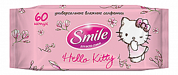Серветки вологі Смайл для всієї родини Hello Kitty 60шт. Mix Серветки вологі Смайл для всієї родини Hello Kitty 60шт. Mix