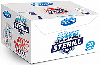 Дезинфицирующее средство "SMILE влажные салфетки дезинфицирующие Sterill Bio", саше в боксе, 30 шт, 41304600 Дезинфицирующее средство "SMILE влажные салфетки дезинфицирующие Sterill Bio", саше в боксе, 30 шт, 41304600