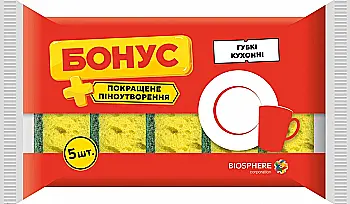 Губка Бонус кухонна крупнопориста "Суперпіна" 5 шт., 15100800 Губка Бонус кухонна крупнопориста "Суперпіна" 5 шт., 15100800