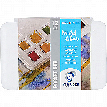 Набір акварельних фарб Van Gogh Pocket box Muted Colours 12 кювет+пензлик, Royal Talens Набір акварельних фарб Van Gogh Pocket box Muted Colours 12 кювет+пензлик, Royal Talens