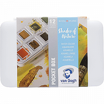 Набір акварельних фарб Van Gogh Pocket box Shades of Nature 12 кювет+пензлик, Royal Talens Набір акварельних фарб Van Gogh Pocket box Shades of Nature 12 кювет+пензлик, Royal Talens