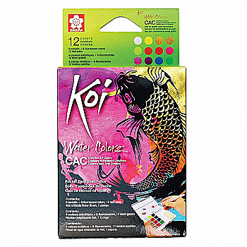 Набір акварельних фарб 12 кол. Koi Metallic Sketchbox, Sakura Набір акварельних фарб 12 кол. Koi Metallic Sketchbox, Sakura