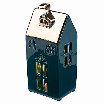 Декор Novogod`ko "Будиночок-свічник", 13 см, бірюза, кераміка, LED, 974622