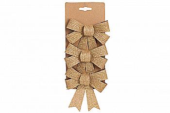 Набір блискучих бантів 10*12 см, 3 шт, коричневий із золотом, 821-037