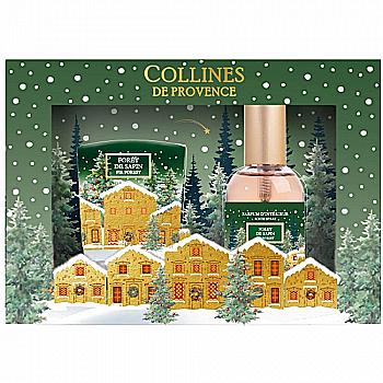 Набор подарочный Collines de Provence: спрей для комнаты, свеча "Еловый лес", C3526FS Набор подарочный Collines de Provence: спрей для комнаты, свеча "Еловый лес", C3526FS