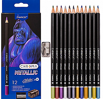 Карандаши 12 цв. Metallic "Chroma" шестигранные, с точилкой, 1033-12CB, Marco Карандаши 12 цв. Metallic "Chroma" шестигранные, с точилкой, 1033-12CB, Marco