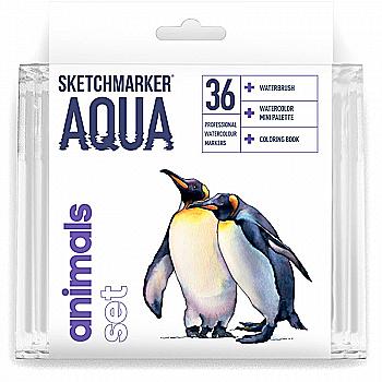 Набор маркеров акварельных SketchMarker Aqua Pro Animals, 36 цв., SMA-36ANIM Набор маркеров акварельных SketchMarker Aqua Pro Animals, 36 цв., SMA-36ANIM