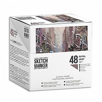 Набор маркеров SketchMarker Royal grey - Королевский серый 48 шт. (в пластиковом кейсе), SM-48ROYAL Набор маркеров SketchMarker Royal grey - Королевский серый 48 шт. (в пластиковом кейсе), SM-48ROYAL