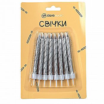 Свеча спираль металлик серебристый 8 шт 7,5 см, IDEA8-MB09Silver