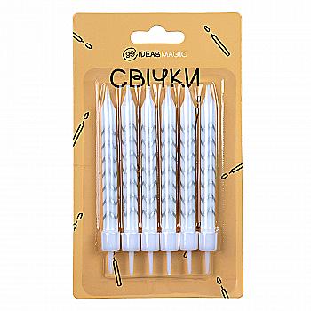 Свічки для торту білі 6 шт 7,5 см, IDEA8-PB42 Свічки для торту білі 6 шт 7,5 см, IDEA8-PB42