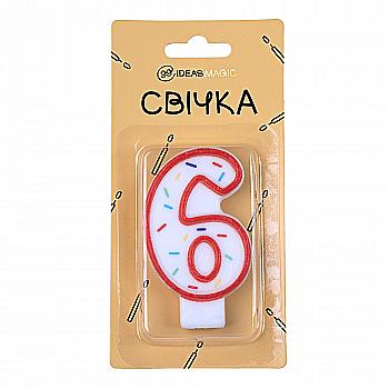 Свічка-цифра "6" 7 см, IDEA8-YS7013-1-6 Свічка-цифра "6" 7 см, IDEA8-YS7013-1-6