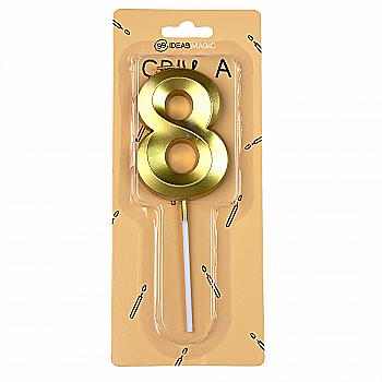 Свеча-цифра 8 золотистая металлик 7 см, IDEA8-PQ7028--8