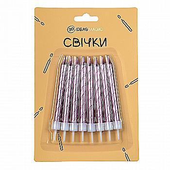Свічка спіраль металік  рожева 8 шт 7,5 см, IDEA8-MB09Pink Свічка спіраль металік  рожева 8 шт 7,5 см, IDEA8-MB09Pink