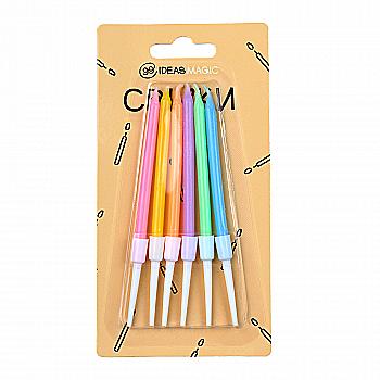 Свеча спираль радужная 6 шт 9,5 см, IDEA8-S08