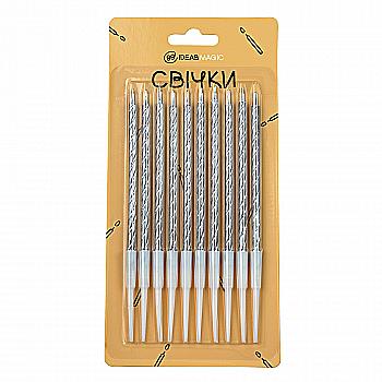 Свеча спираль металлик серебристый 10 шт 10,5 см, IDEA8-M34Silver Свеча спираль металлик серебристый 10 шт 10,5 см, IDEA8-M34Silver