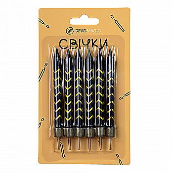 Свечи для торта черные 6 шт 7,5 см, IDEA8-PB16