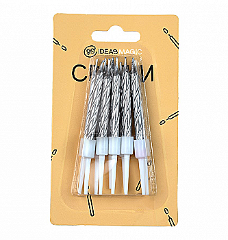 Свічка спіраль металік срібляста 10 шт 6 см, IDEA8-MA32SILVER Свічка спіраль металік срібляста 10 шт 6 см, IDEA8-MA32SILVER