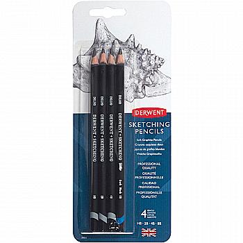 Набір чорнографітних аквар. олівців Sketching, 4 шт (HB,2B,4B,8В), в блістері, Derwent 39003 Набір чорнографітних аквар. олівців Sketching, 4 шт (HB,2B,4B,8В), в блістері, Derwent 39003