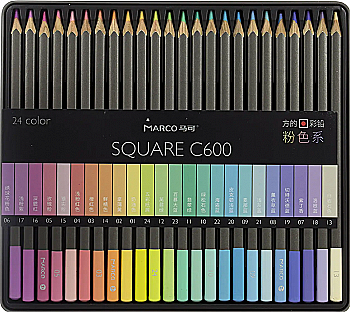 Олівці 24 кол. Square пастельних кольор., квадратні в метал. пеналі, C600-24TN(PS) Marco Олівці 24 кол. Square пастельних кольор., квадратні в метал. пеналі, C600-24TN(PS) Marco
