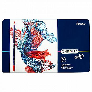 Карандаши 36 цв. Chroma шестигранные в металлическом пенале, 8010-36TN, Marco Карандаши 36 цв. Chroma шестигранные в металлическом пенале, 8010-36TN, Marco