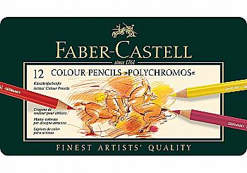 Набір кольорових олівців Polychromos 12 кол. в метал. коробці, 110012 Faber-Castell Набір кольорових олівців Polychromos 12 кол. в метал. коробці, 110012 Faber-Castell