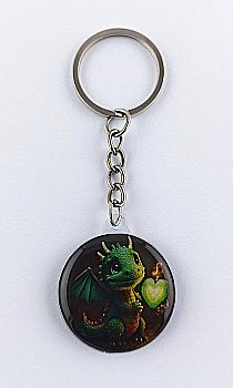 Брелок "Дракончик з зеленим сердечком" двосторонній 3,5 см, Dk 012 Брелок "Дракончик з зеленим сердечком" двосторонній 3,5 см, Dk 012