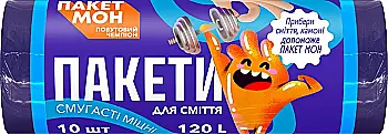Пакети для сміття ТМ ПАКЕТ МОН смугасті LD 70х100 фіолетово-сині 120л/10шт, 16411350 Пакети для сміття ТМ ПАКЕТ МОН смугасті LD 70х100 фіолетово-сині 120л/10шт, 16411350