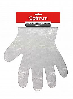 Рукавички одноразові HDPE 100 шт, на планці (100 шт/ящ) OPTIMUM Рукавички одноразові HDPE 100 шт, на планці (100 шт/ящ) OPTIMUM