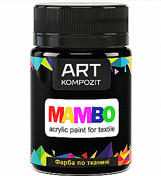 Фарба акрилова Mambo для тканин, Чорний (23), 50 мл, ART Kompozit Фарба акрилова Mambo для тканин, Чорний (23), 50 мл, ART Kompozit