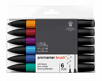 Набор двухсторонних маркеров Brushmarker, Багатые тона, 6 шт, 0290034 W&N Набор двухсторонних маркеров Brushmarker, Багатые тона, 6 шт, 0290034 W&N