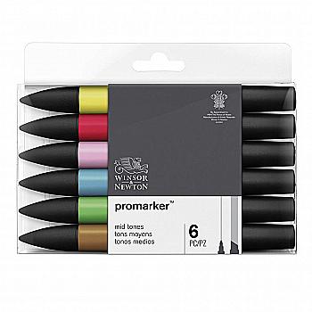 Набор маркеров двусторонних ProMarker "Средние тона" 6шт, 0290112 W&N Набор маркеров двусторонних ProMarker "Средние тона" 6шт, 0290112 W&N