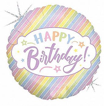 Шар воздушный 18" Happy Birthday Полоски разноцветные пастель, 3202-2714 Шар воздушный 18" Happy Birthday Полоски разноцветные пастель, 3202-2714