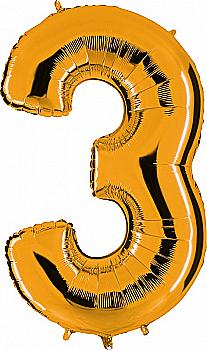 Куля повітряна 40" Цифра 3 золото Ф, 3207-1191 Куля повітряна 40" Цифра 3 золото Ф, 3207-1191