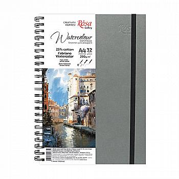 Блокнот для акварели на спирали Watercolor by Fabriano, А4, 200г/м2, 32 л, бумага белая, Антрацит, ROSA Gallery Блокнот для акварели на спирали Watercolor by Fabriano, А4, 200г/м2, 32 л, бумага белая, Антрацит, ROSA Gallery