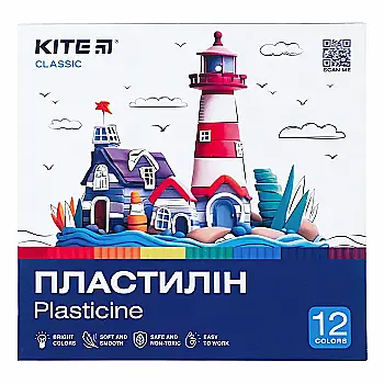 Пластилин, 12 цветов, 240 г. Kite Classic, K-1086 Пластилин, 12 цветов, 240 г. Kite Classic, K-1086