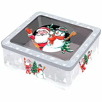 Подарочная коробка новогодняя металлическая 17,7*17,7*8,6 см с прозрачной крышкой, белый, 170481670 Подарочная коробка новогодняя металлическая 17,7*17,7*8,6 см с прозрачной крышкой, белый, 170481670