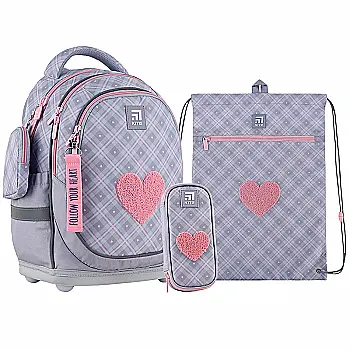 Набір рюкзак+ пенал +сумка для взуття Kite 724S Fluffy Heart, SET_K24-724S-1 Набір рюкзак+ пенал +сумка для взуття Kite 724S Fluffy Heart, SET_K24-724S-1
